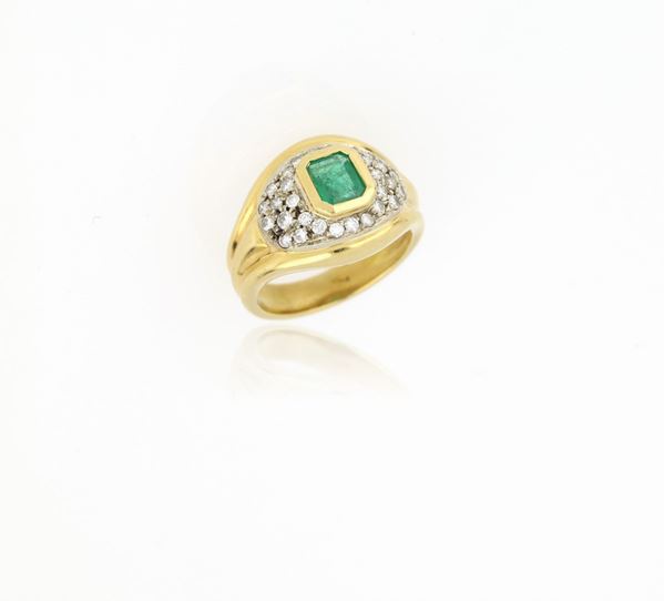 Anello smeraldo e diamanti  - Asta PIETRE DURE E SEMIPREZIOSE - Faraone Casa d'Aste
