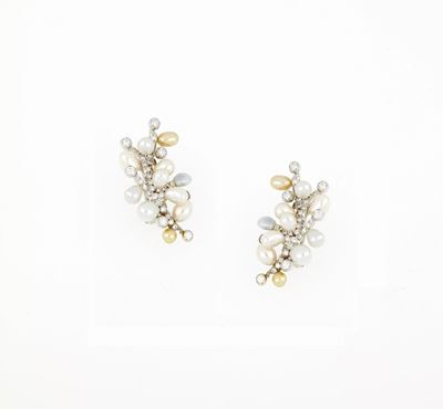 Orecchini in Oro Bianco Perle e Diamanti
