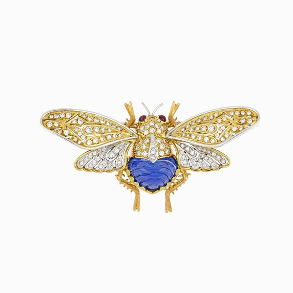 Spilla con zaffiro e diamanti  - Auction ASTA LIVE GIUGNO - Faraone Casa d'Aste