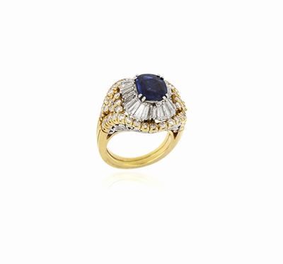 Anello Oro Giallo Diamanti e Zaffiro