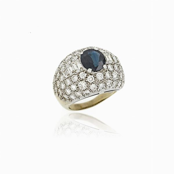 Anello fascia con zaffiro