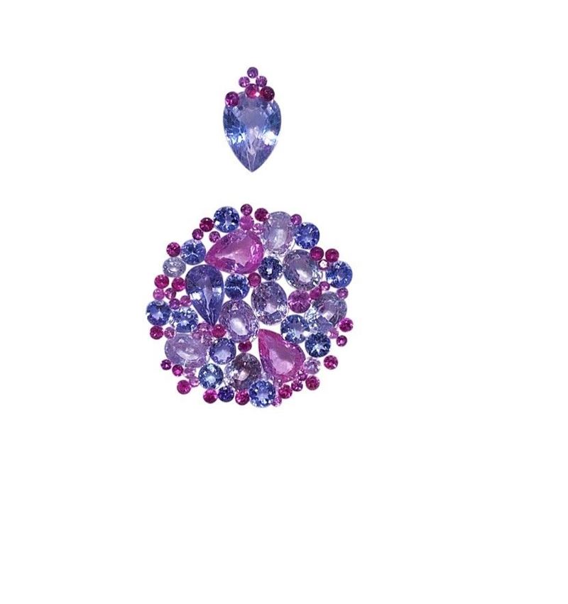 Baby Layout Firmato Cesari & Rinaldi Gemmai con Zaffiri Lavanda, Zaffiri Rosa, Rubini e Tanzaniti