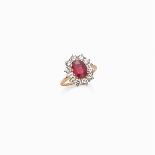Anello margherita con rubino e diamanti 