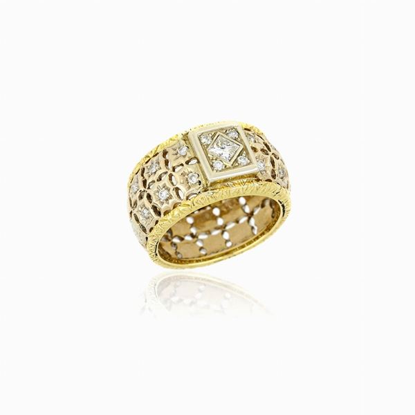 Anello fascia in oro e diamanti