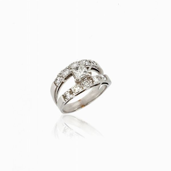 Anello fascia con diamante princess