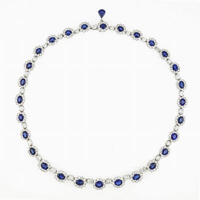 Collana Oro Bianco, Diamanti e Zaffiri