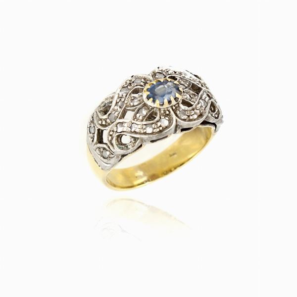 Anello oro e argento con zaffiri e diamanti