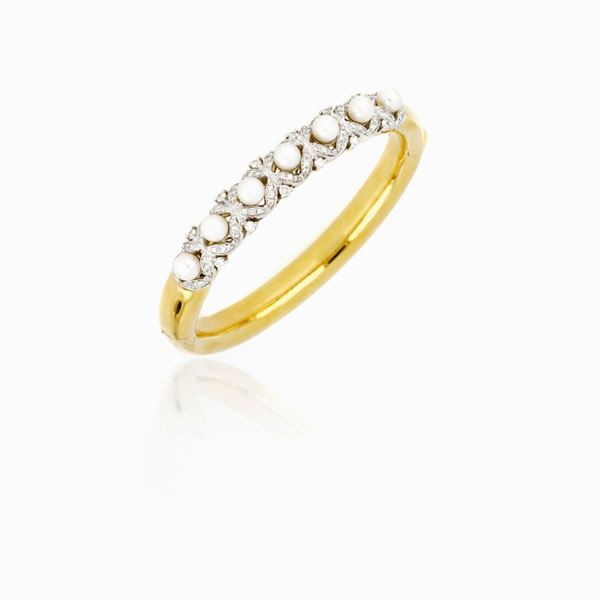 Bracciale bangle con diamanti e perle