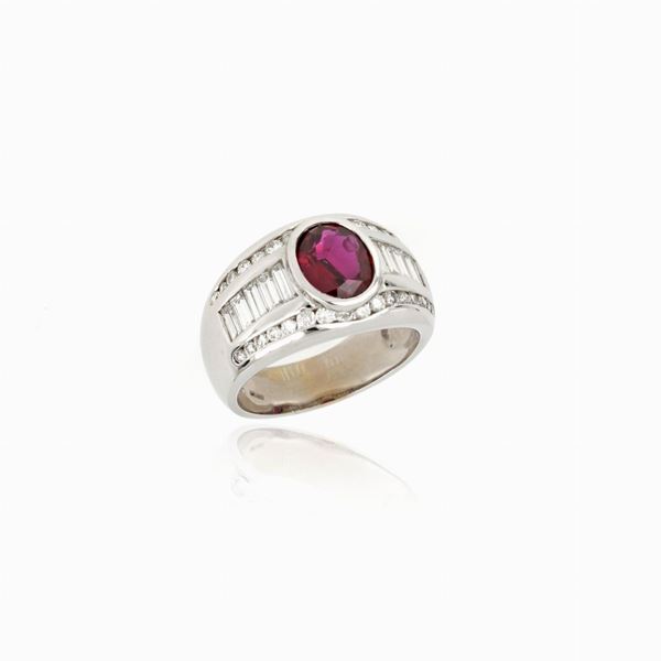 Anello fascia con rubino e diamanti 