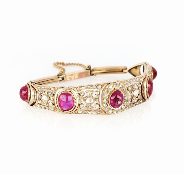 Bracciale oro giallo con rosette e rubini