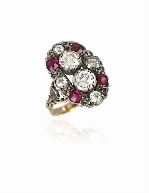 Anello con diamanti e rubini