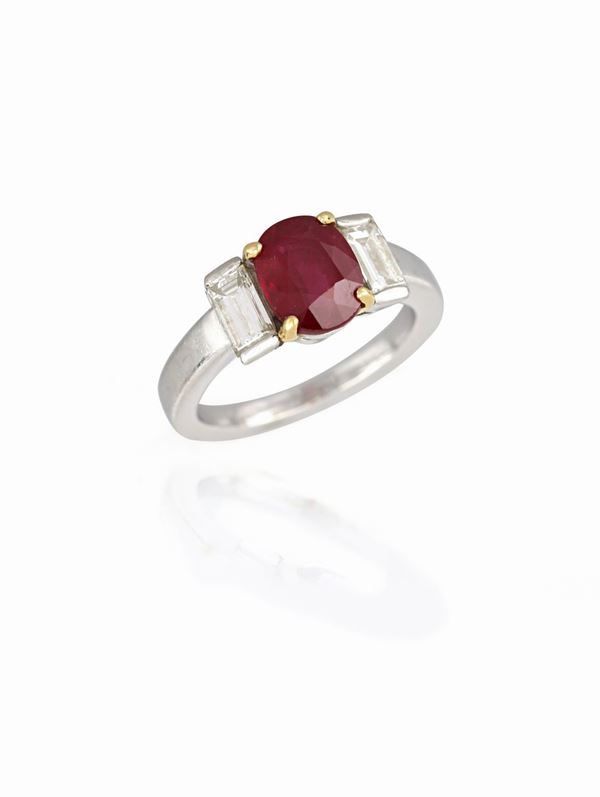 Anello in platino con rubino  - Asta OTTOBRE - Faraone Casa d'Aste