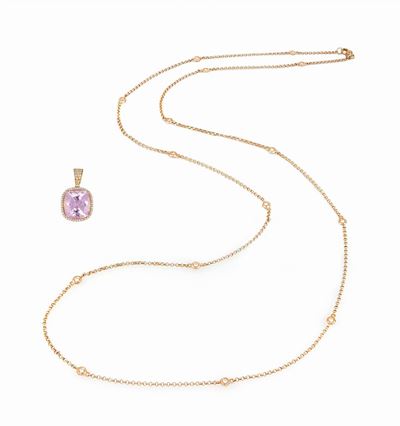 Collana Lunga con Kunzite e Diamanti