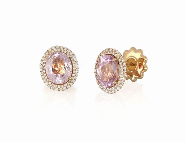 Orecchini con kunziti e diamanti  - Auction ASTA LIVE DICEMBRE - Faraone Casa d'Aste