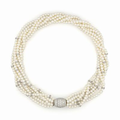 Collana Torchon con Perle e Diamanti