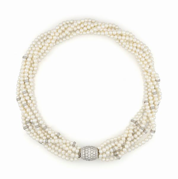 Collana torchon con perle e diamanti