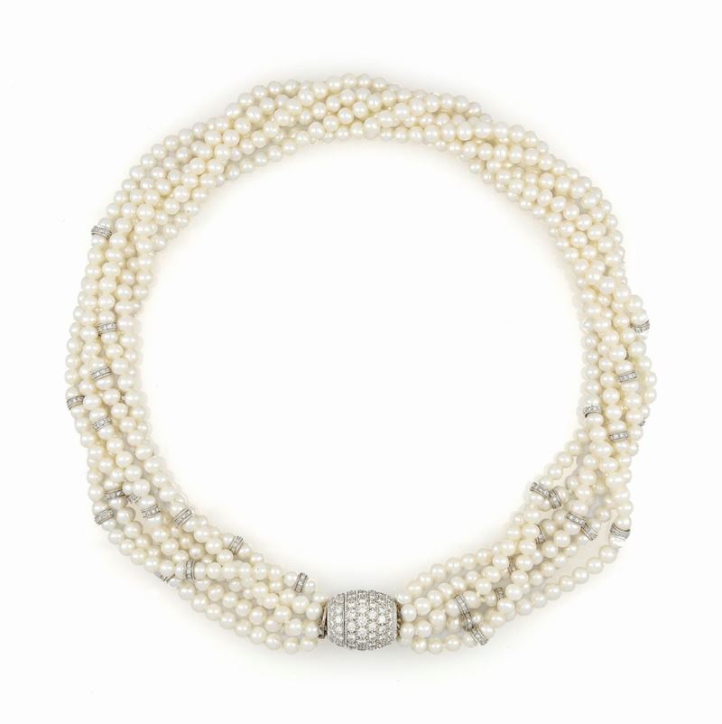 Collana Torchon con Perle e Diamanti