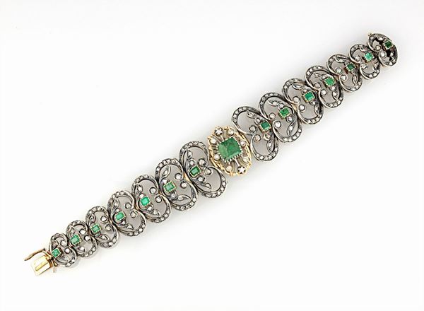 Bracciale a festoni con diamanti e smeraldi 