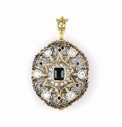 Spilla/pendente con Diamanti e Zaffiro