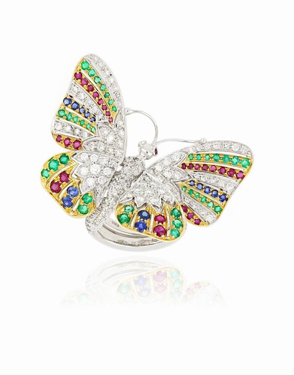 Anello farfalla in oro e gemme