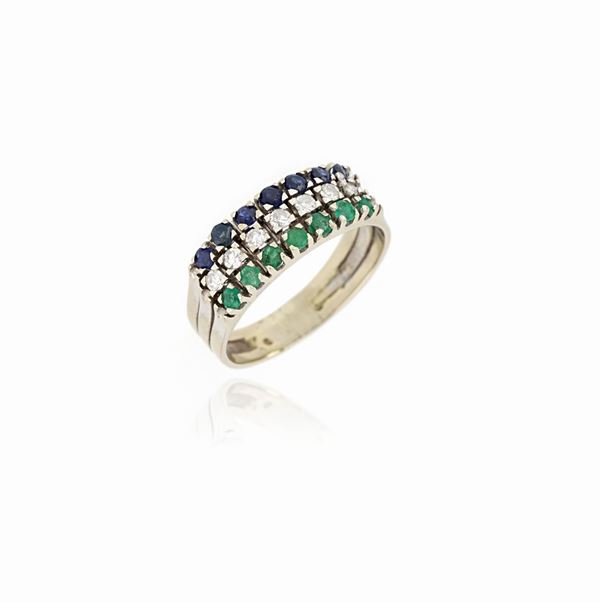 Anello riviere zaffiri, diamanti e smeraldi  - Auction NOVEMBRE - Faraone Casa d'Aste