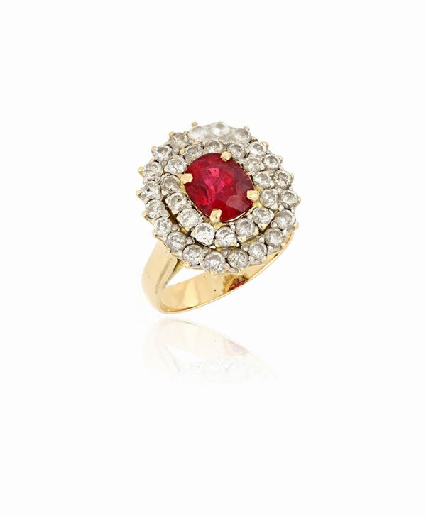 Anello margherita con spinello e diamanti 