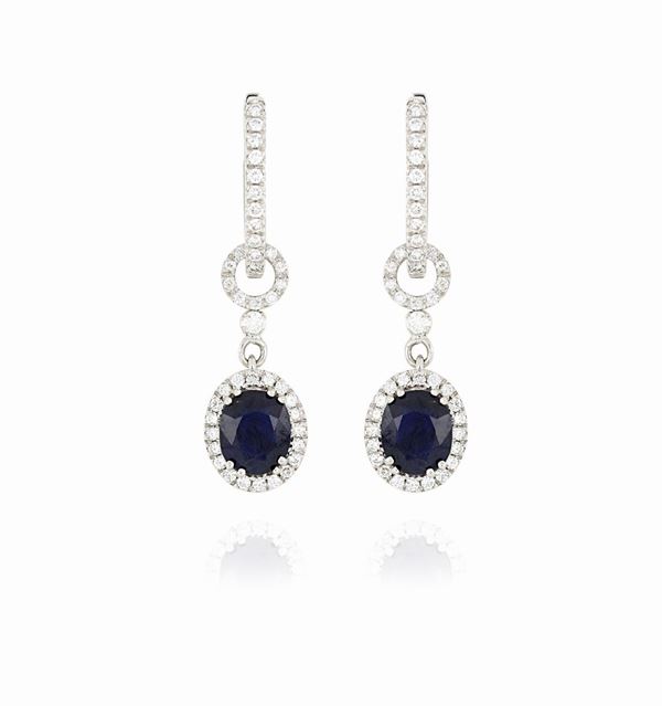 Orecchini pendenti con diamanti e zaffiri   - Auction ASTA LIVE DICEMBRE - Faraone Casa d'Aste