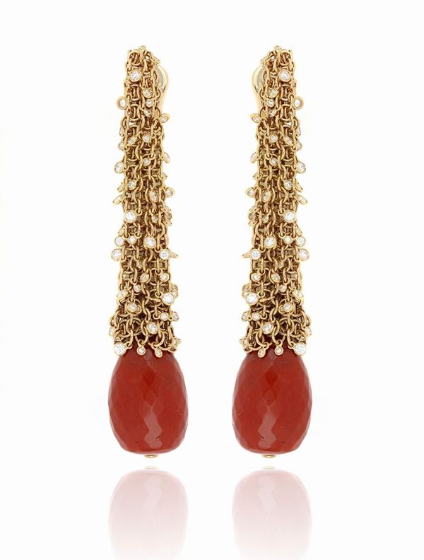 Orecchini pendenti con diamanti e corallo  - Auction ASTA LIVE DICEMBRE - Faraone Casa d'Aste