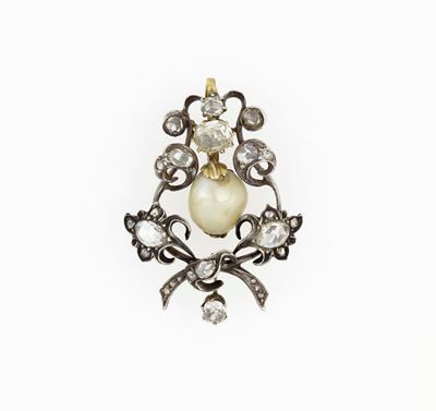 Spilla D'epoca con Perle e Diamanti