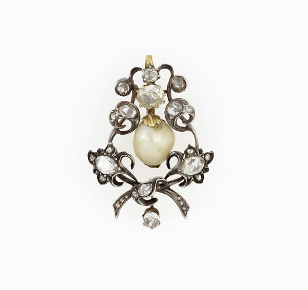 Spilla d&#39;epoca con perle e diamanti 