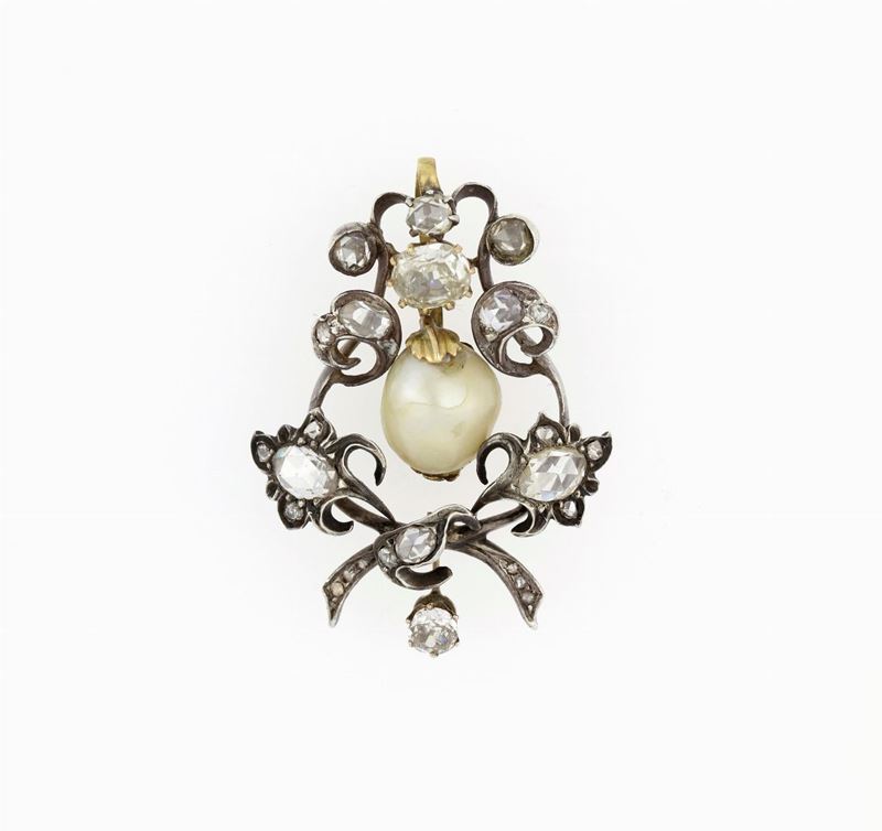 Spilla D'epoca con Perle e Diamanti