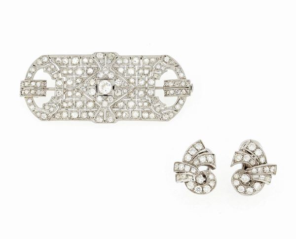 Spilla in platino e orecchini  - Asta GIOIELLI E OROLOGI - Faraone Casa d'Aste