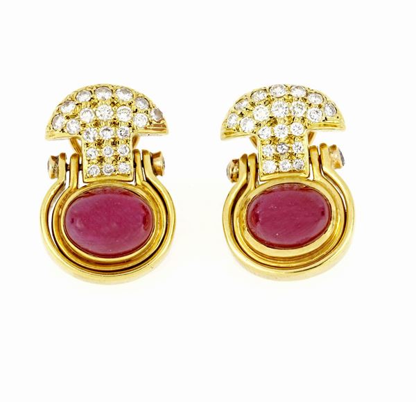 Orecchini con rubini e diamanti   - Asta GIOIELLI E OROLOGI - Faraone Casa d'Aste