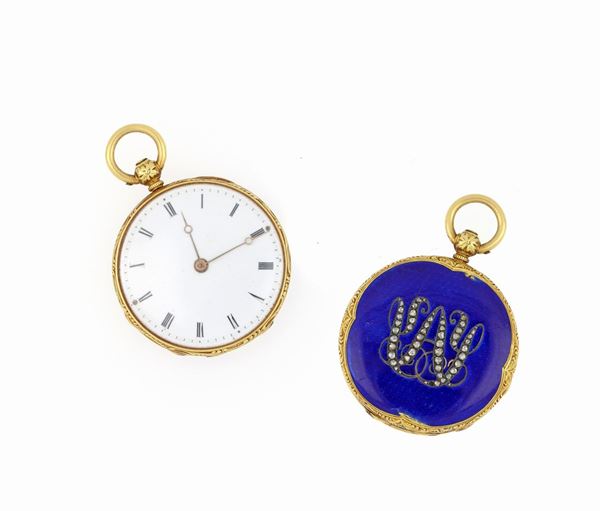 Orologio da tasca in oro smalto e diamanti