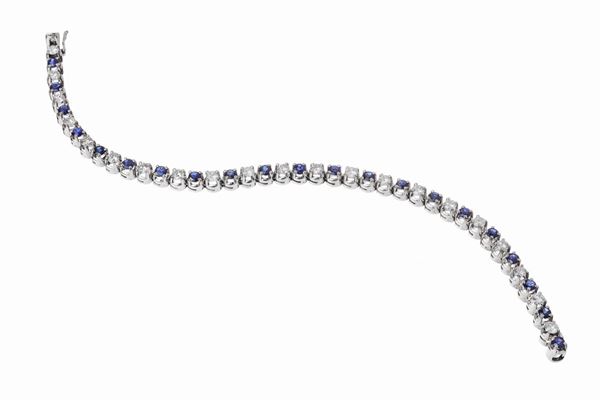 Bracciale tennis con diamanti e zaffiri 