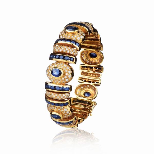 Bracciale in oro giallo con zaffiri e diamanti