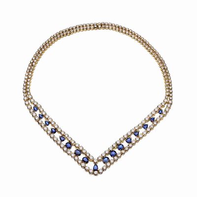 Collana in Oro Giallo con Zaffiri e Diamanti