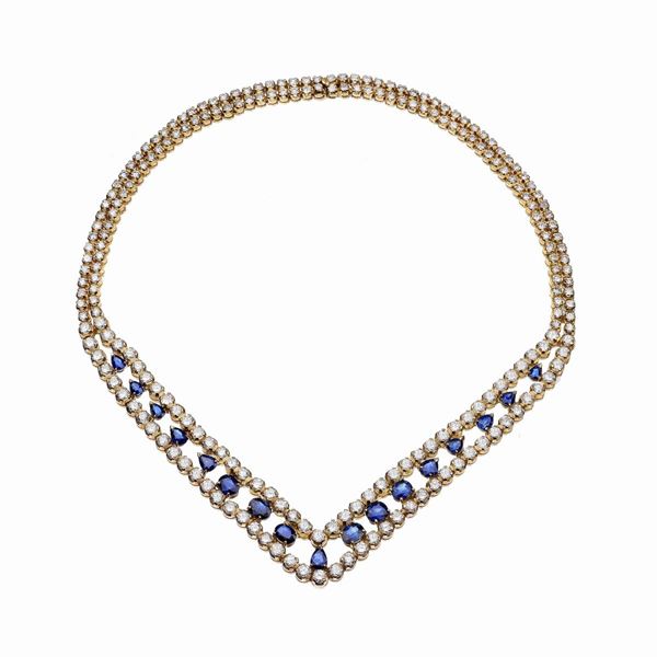 Collana in oro giallo con zaffiri e diamanti