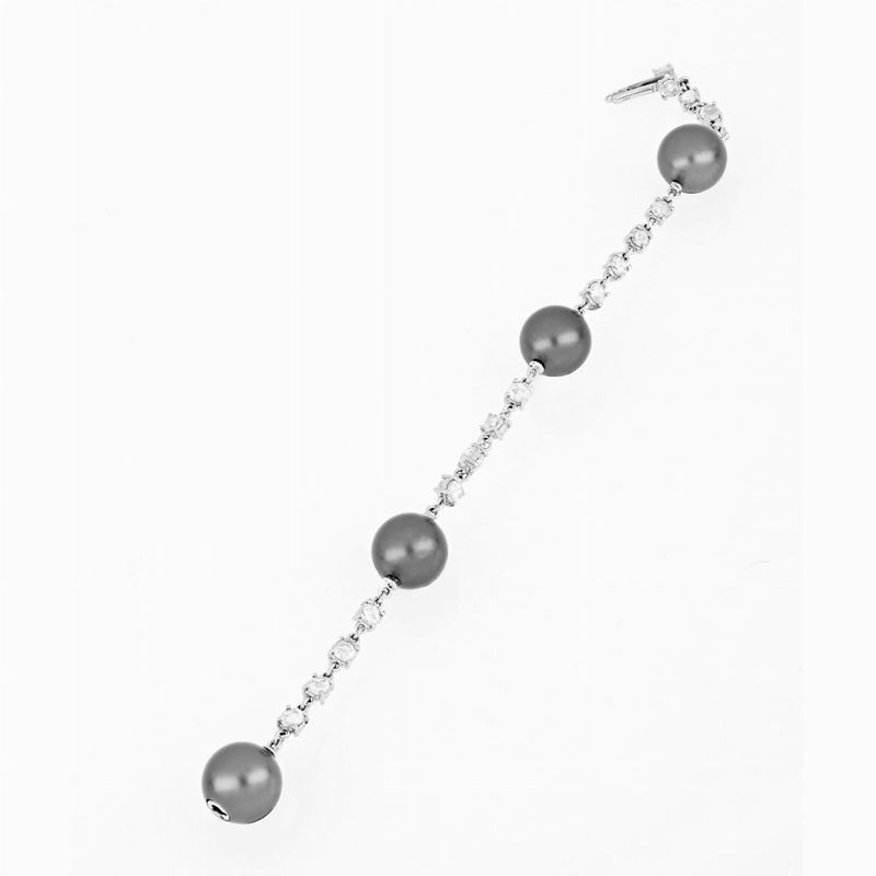 Bracciale Tennis con Diamanti e Perle Tahiti