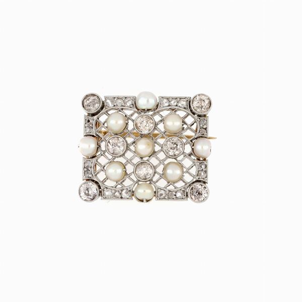 Spilla con diamanti e perle