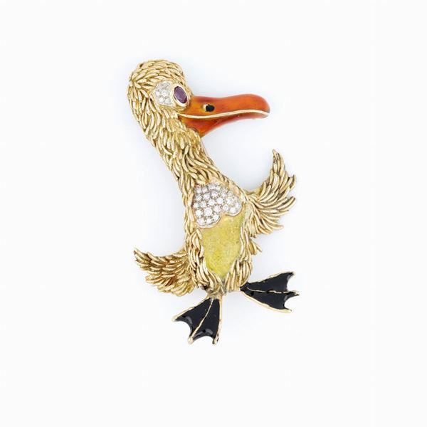 Spilla papero firmata Frascarolo  - Auction GIOIELLI E OROLOGI  XX SECOLO - Faraone Casa d'Aste
