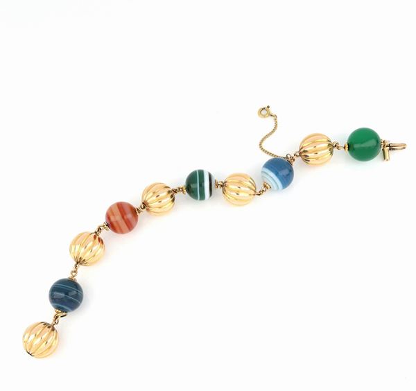 Bracciale sfere d&#39;oro e agate