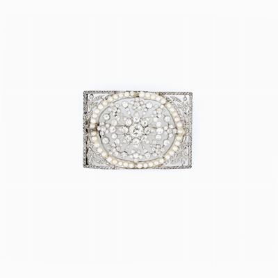 Spilla Traforata con Diamanti e Perle