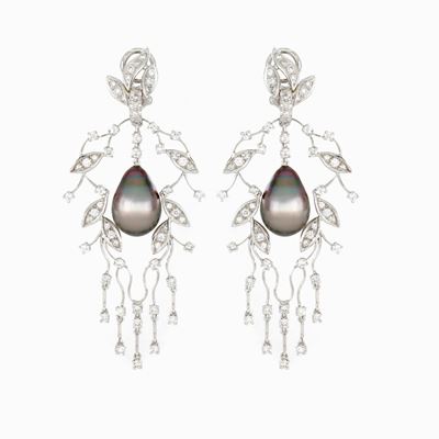 Orecchini Chandelier con Diamanti e Perle