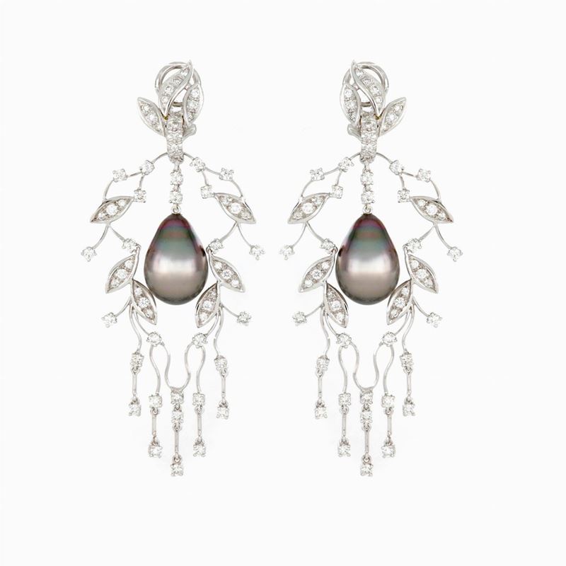 Orecchini Chandelier con Diamanti e Perle