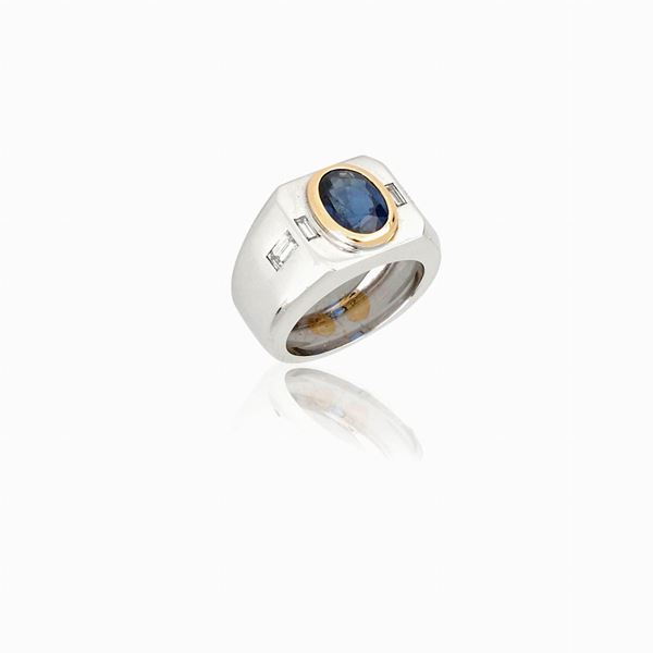 Anello a fascia con zaffiro e diamanti 