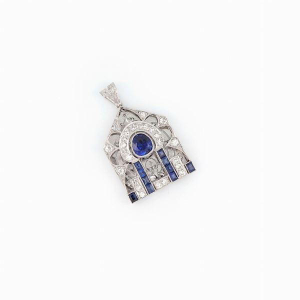 Pendente antico con zaffiri e diamanti  - Asta GIOIELLI E OROLOGI  XX SECOLO - Faraone Casa d'Aste