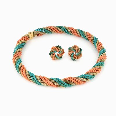 Demi-parure con Corallo e Turchese