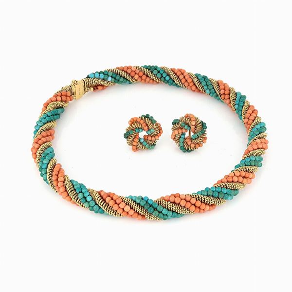 Demi-parure con corallo e turchese