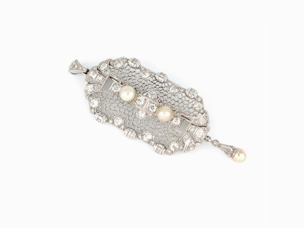 Ciondolo/spilla con diamanti e perle